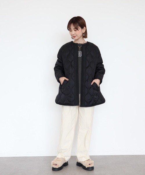 AMERICAN HOLIC（アメリカンホリック）の「あったかキルティングコート（ノーカラーコート・レディース・ブラック/カーキ/アイボリー・M/L）」の16枚目の写真