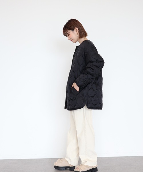 AMERICAN HOLIC（アメリカンホリック）の「あったかキルティングコート（ノーカラーコート・レディース・ブラック/カーキ/アイボリー・M/L）」の17枚目の写真