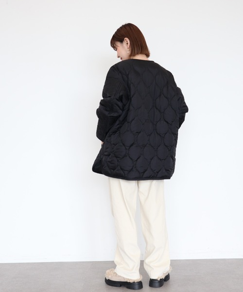 AMERICAN HOLIC（アメリカンホリック）の「あったかキルティングコート（ノーカラーコート・レディース・ブラック/カーキ/アイボリー・M/L）」の19枚目の写真