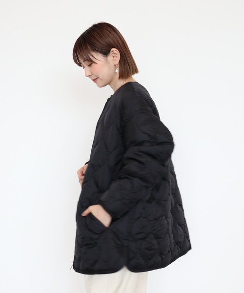 AMERICAN HOLIC（アメリカンホリック）の「あったかキルティングコート（ノーカラーコート・レディース・ブラック/カーキ/アイボリー・M/L）」の13枚目の写真