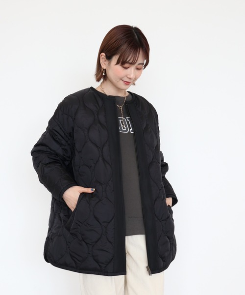 AMERICAN HOLIC（アメリカンホリック）の「あったかキルティングコート（ノーカラーコート・レディース・ブラック/カーキ/アイボリー・M/L）」の14枚目の写真