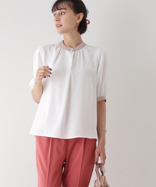 DRESKIP(ドレスキップ)の「◆配色パ-ル釦付ブラウス(シャツ/ブラウス・レディース・ホワイト系7/ブルー系9/ブラック系4/ホワイト系8・03/02)」の1枚目の写真