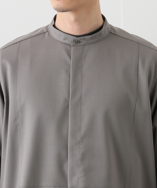 EDIFICE LA BOUCLE（エディフィスラブークル）の「【LA BOUCLE / ラブークル】ヒヨクスタンドカラーシャツ W/Pe（シャツ/ブラウス・メンズ・ライトグレー/ブラック・1/2/3）」の3枚目の写真