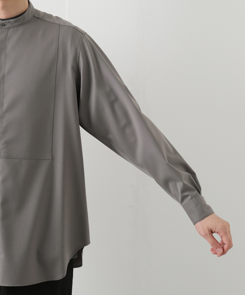 EDIFICE LA BOUCLE（エディフィスラブークル）の「【LA BOUCLE / ラブークル】ヒヨクスタンドカラーシャツ W/Pe（シャツ/ブラウス・メンズ・ライトグレー/ブラック・1/2/3）」の5枚目の写真