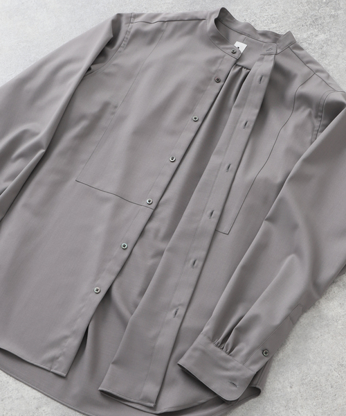 EDIFICE LA BOUCLE（エディフィスラブークル）の「【LA BOUCLE / ラブークル】ヒヨクスタンドカラーシャツ W/Pe（シャツ/ブラウス・メンズ・ライトグレー/ブラック・1/2/3）」の10枚目の写真