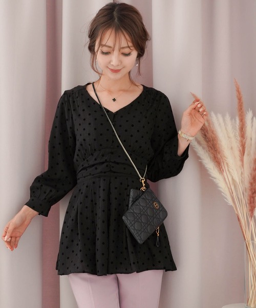 ドット柄 ハイウエスト バックリボン ブラウス Le Reve Vaniller シャツ ブラウス Le Reve Vaniller ル レーヴ ヴァニレ のファッション通販 Zozotown