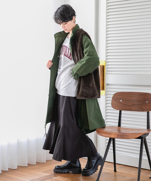 RAGEBLUE（レイジブルー）の「ファーレイヤード/モッズコート（モッズコート・レディース・ブラック/グレー/オリーブ・FREE）」の16枚目の写真