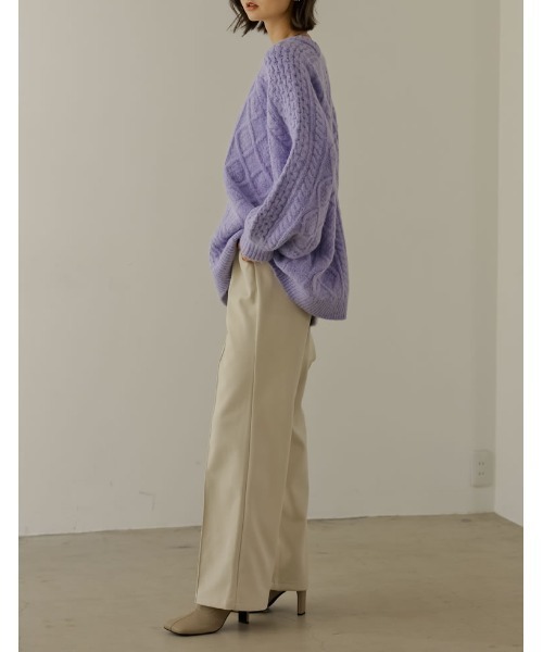 Re:EDIT（リエディ）の「ウールタッチオーバーサイズケーブルニットトップス（ニット/セーター・レディース・アイボリー/ベージュ/ブラウン/パープル・MEDIUM/LARGE）」の20枚目の写真
