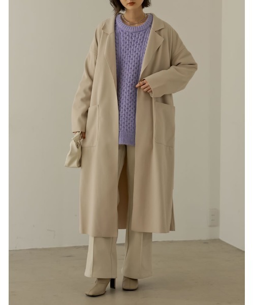 Re:EDIT（リエディ）の「ウールタッチオーバーサイズケーブルニットトップス（ニット/セーター・レディース・アイボリー/ベージュ/ブラウン/パープル・MEDIUM/LARGE）」の21枚目の写真