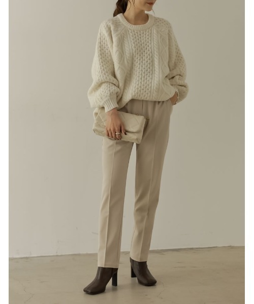 Re:EDIT（リエディ）の「ウールタッチオーバーサイズケーブルニットトップス（ニット/セーター・レディース・アイボリー/ベージュ/ブラウン/パープル・MEDIUM/LARGE）」の8枚目の写真