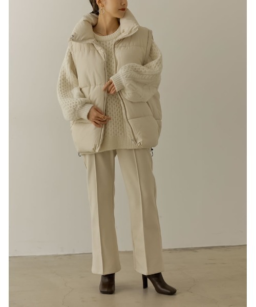 Re:EDIT（リエディ）の「ウールタッチオーバーサイズケーブルニットトップス（ニット/セーター・レディース・アイボリー/ベージュ/ブラウン/パープル・MEDIUM/LARGE）」の9枚目の写真