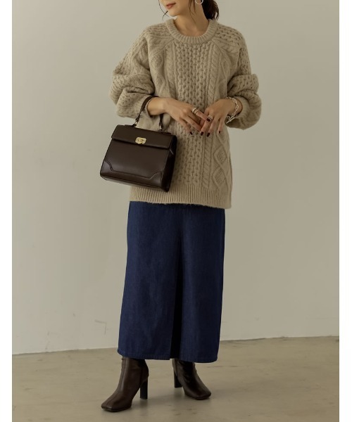 Re:EDIT（リエディ）の「ウールタッチオーバーサイズケーブルニットトップス（ニット/セーター・レディース・アイボリー/ベージュ/ブラウン/パープル・MEDIUM/LARGE）」の13枚目の写真