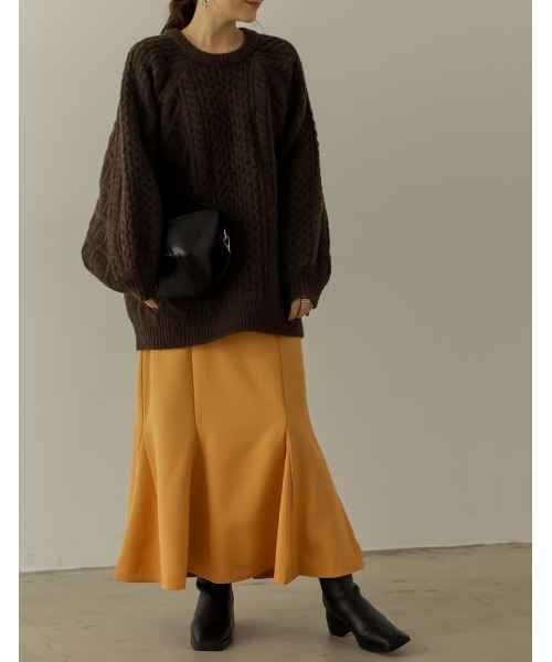 Re:EDIT（リエディ）の「ウールタッチオーバーサイズケーブルニットトップス（ニット/セーター・レディース・アイボリー/ベージュ/ブラウン/パープル・MEDIUM/LARGE）」の16枚目の写真