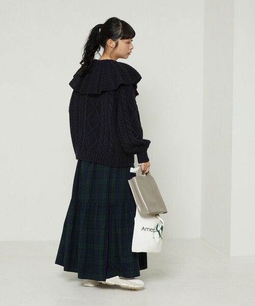 FREAK'S STORE（フリークスストア）の「襟付きケーブルニットプルオーバー（ニット/セーター・レディース・オフホワイト/ピンク/ネイビー・ﾌﾘ-）」の5枚目の写真