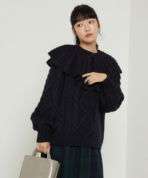 FREAK'S STORE（フリークスストア）の「襟付きケーブルニットプルオーバー（ニット/セーター・レディース・オフホワイト/ピンク/ネイビー・ﾌﾘ-）」の21枚目の写真