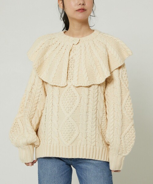 FREAK'S STORE（フリークスストア）の「襟付きケーブルニットプルオーバー（ニット/セーター・レディース・オフホワイト/ピンク/ネイビー・ﾌﾘ-）」の14枚目の写真