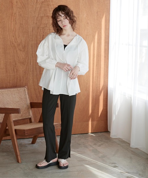 SEA DRESS（シードレス）の「センターピンタックサイドスリットパンツ（ラッシュガード・レディース・ブラック/アイボリー/ブラウン・S/M/L）」の4枚目の写真