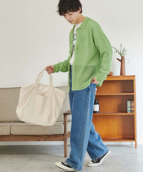 WEGO（ウィゴー）の「WEGO/メッシュニットビッグシャツ（カーディガン/ボレロ・メンズ・レッド/ブラック/マスタード/サックスブルー/アイボリー/グリーン・LARGE/MEDIUM）」の10枚目の写真