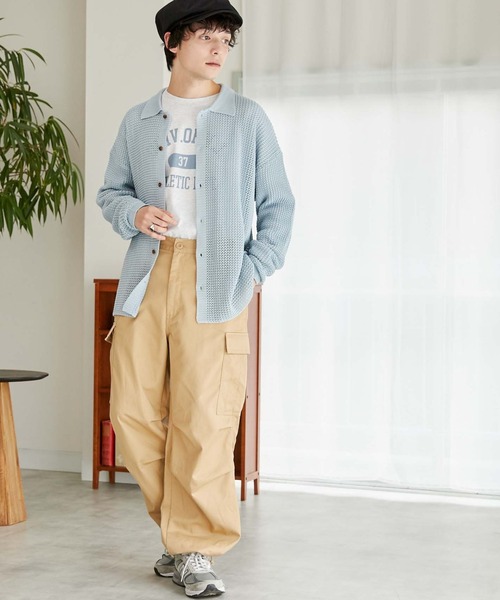 WEGO（ウィゴー）の「WEGO/メッシュニットビッグシャツ（カーディガン/ボレロ・メンズ・レッド/ブラック/マスタード/サックスブルー/アイボリー/グリーン・LARGE/MEDIUM）」の11枚目の写真