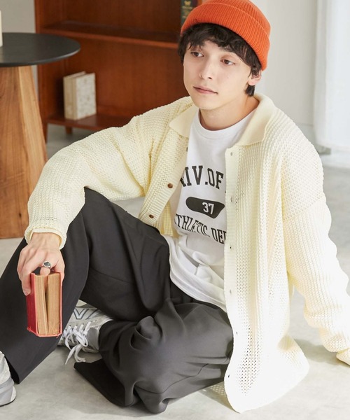 WEGO（ウィゴー）の「WEGO/メッシュニットビッグシャツ（カーディガン/ボレロ・メンズ・レッド/ブラック/マスタード/サックスブルー/アイボリー/グリーン・LARGE/MEDIUM）」の20枚目の写真