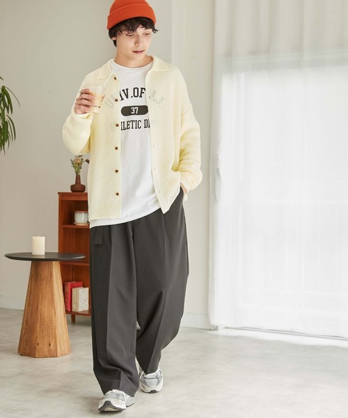 WEGO（ウィゴー）の「WEGO/メッシュニットビッグシャツ（カーディガン/ボレロ・メンズ・レッド/ブラック/マスタード/サックスブルー/アイボリー/グリーン・LARGE/MEDIUM）」の21枚目の写真