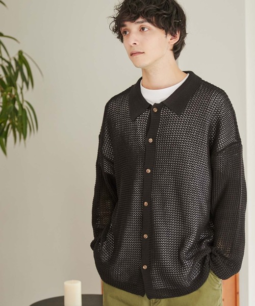 WEGO（ウィゴー）の「WEGO/メッシュニットビッグシャツ（カーディガン/ボレロ・メンズ・レッド/ブラック/マスタード/サックスブルー/アイボリー/グリーン・LARGE/MEDIUM）」の22枚目の写真