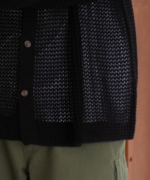 WEGO（ウィゴー）の「WEGO/メッシュニットビッグシャツ（カーディガン/ボレロ・メンズ・レッド/ブラック/マスタード/サックスブルー/アイボリー/グリーン・LARGE/MEDIUM）」の18枚目の写真