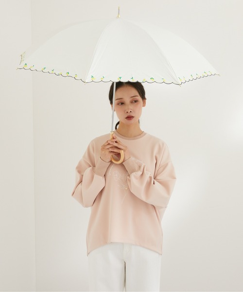 nifty colors(ニフティーカラーズ)の「【KATHARINE ROSS】nifty colors 最強の一級遮光 晴雨兼用 レモン刺繍PU長日傘 WEB限定(長傘・レディース・アイボリー・MEDIUM)」の3枚目の写真