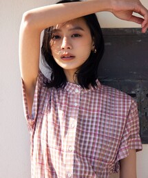 【洗える】シアーチェック ブラウス