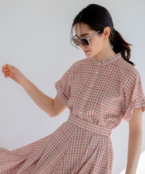 組曲（クミキョク）の「【洗える】シアーチェック ブラウス（シャツ/ブラウス・レディース・イエロー系3/ベージュ系3・3/2）」の5枚目の写真