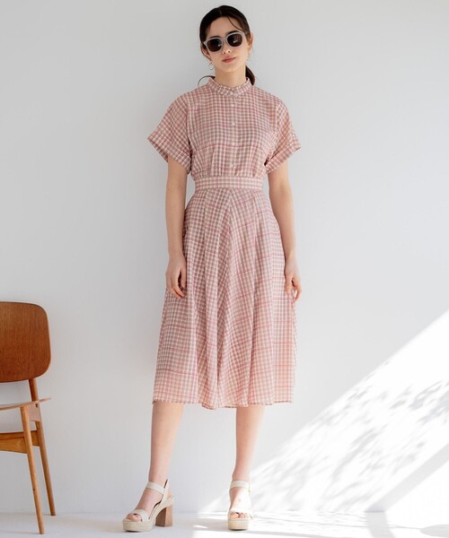 組曲（クミキョク）の「【洗える】シアーチェック ブラウス（シャツ/ブラウス・レディース・イエロー系3/ベージュ系3・3/2）」の8枚目の写真