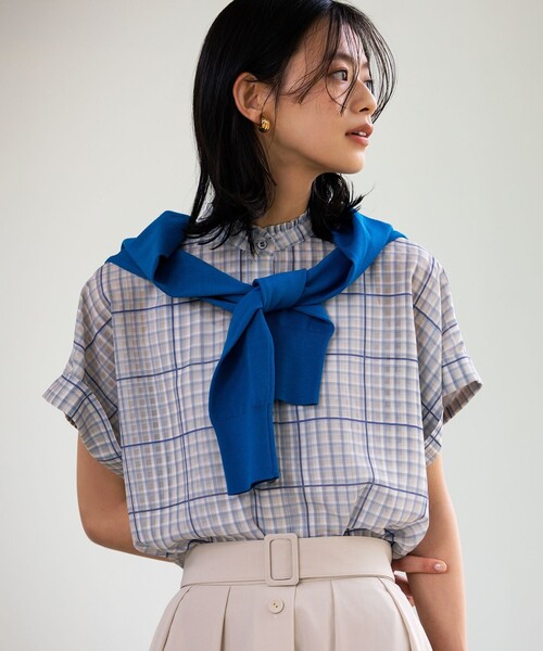 組曲（クミキョク）の「【洗える】シアーチェック ブラウス（シャツ/ブラウス・レディース・イエロー系3/ベージュ系3・3/2）」の9枚目の写真