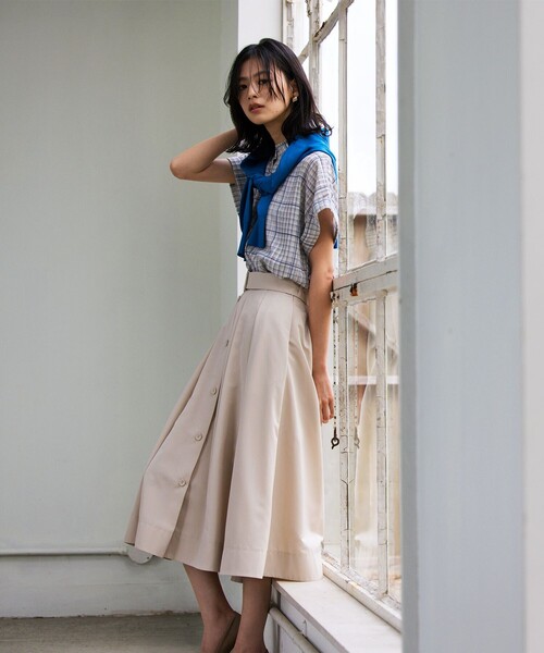 組曲（クミキョク）の「【洗える】シアーチェック ブラウス（シャツ/ブラウス・レディース・イエロー系3/ベージュ系3・3/2）」の10枚目の写真