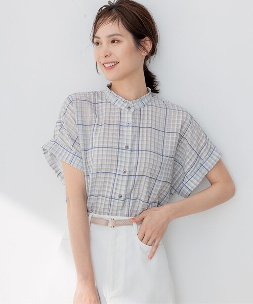 組曲（クミキョク）の「【洗える】シアーチェック ブラウス（シャツ/ブラウス・レディース・イエロー系3/ベージュ系3・3/2）」の11枚目の写真