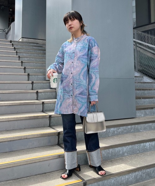 CIAOPANIC(チャオパニック)の「マーブルバックリボンチュニックブラウス(シャツ/ブラウス・レディース・ピンク/ブルー・FREE)」の5枚目の写真