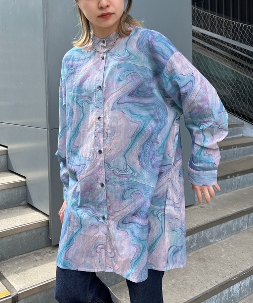 CIAOPANIC(チャオパニック)の「マーブルバックリボンチュニックブラウス(シャツ/ブラウス・レディース・ピンク/ブルー・FREE)」の10枚目の写真
