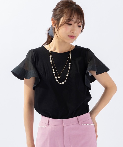 Rose Tiara(ローズティアラ)の「袖フレア異素材切替カットソー(Tシャツ/カットソー・レディース・ブルー/ブラック/オフホワイト・46/40/42/38)」の6枚目の写真
