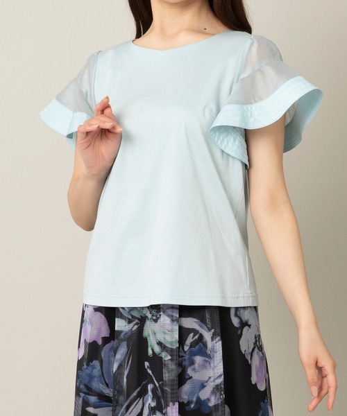 Rose Tiara(ローズティアラ)の「袖フレア異素材切替カットソー(Tシャツ/カットソー・レディース・ブルー/ブラック/オフホワイト・46/40/42/38)」の8枚目の写真