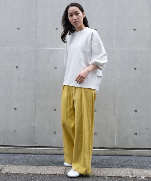 NIMES（ニーム）の「ギャザースリーブカットソー（Tシャツ/カットソー・レディース・オフホワイト/ネイビー/オレンジ/サックスブルー・FREE）」の10枚目の写真