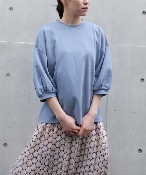 NIMES（ニーム）の「ギャザースリーブカットソー（Tシャツ/カットソー・レディース・オフホワイト/ネイビー/オレンジ/サックスブルー・FREE）」の11枚目の写真