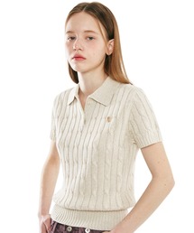 A'GEM/9 × .kom『Code:graphy/コードグラフィー』Cable short sleeve collar knitwear/ケーブル半袖ニットTシャツ