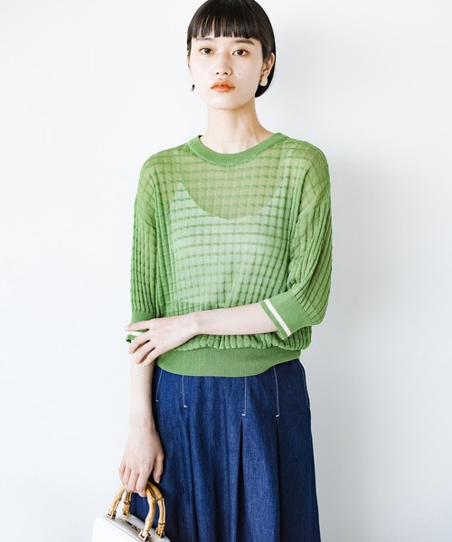 haco!(ハコ)の「着映え・色気・華奢見え全部いただき!からだのラインをきれいに見せるつかず離れずなシアーニットトップス(ニット/セーター・レディース・グリーン/アイボリー・LARGE/X-LARGE/SMALL/MEDIUM)」の20枚目の写真