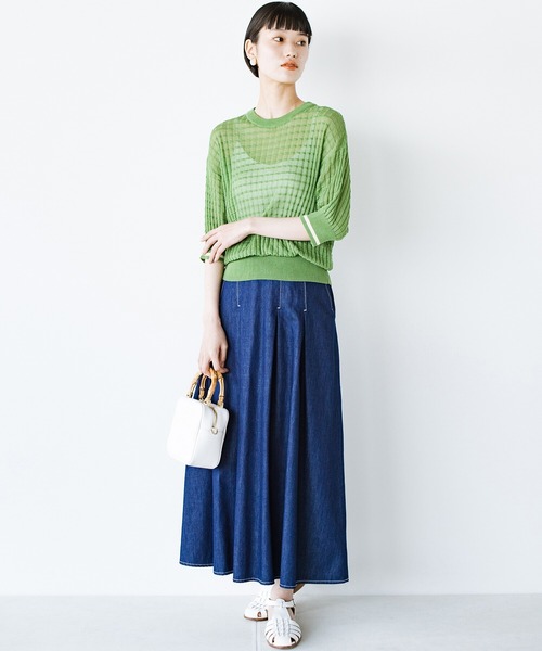 haco!(ハコ)の「着映え・色気・華奢見え全部いただき!からだのラインをきれいに見せるつかず離れずなシアーニットトップス(ニット/セーター・レディース・グリーン/アイボリー・LARGE/X-LARGE/SMALL/MEDIUM)」の21枚目の写真