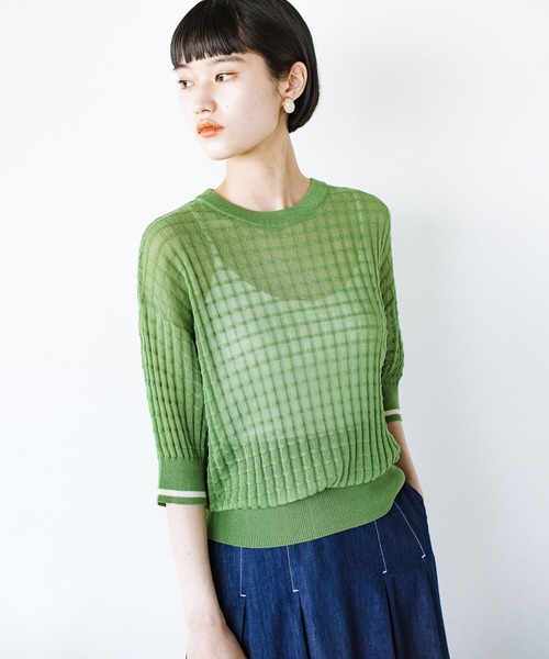 haco!(ハコ)の「着映え・色気・華奢見え全部いただき!からだのラインをきれいに見せるつかず離れずなシアーニットトップス(ニット/セーター・レディース・グリーン/アイボリー・LARGE/X-LARGE/SMALL/MEDIUM)」の8枚目の写真