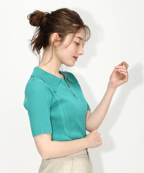 MISCH MASCH(ミッシュマッシュ)の「麻タッチジップ使い半袖ニット(ニット/セーター・レディース・ピンク/ホワイト/ベージュ/グリーン/ブラック・MEDIUM)」の9枚目の写真