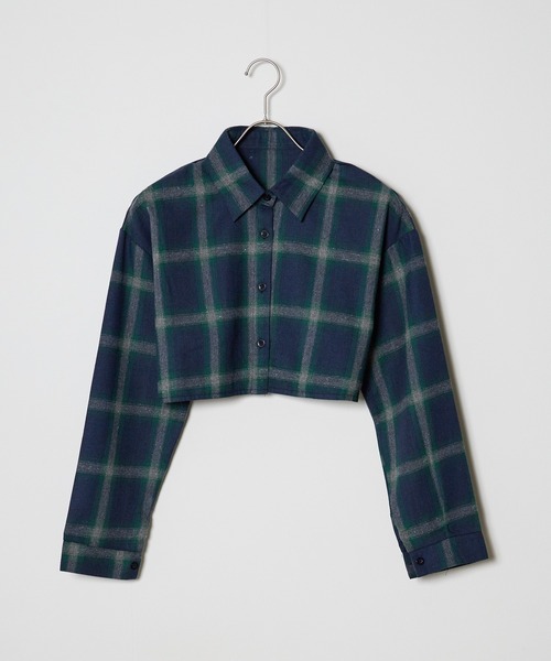 Chick(チック)の「Check Short Shirt / チェックショート丈シャツ(シャツ/ブラウス・レディース・ネイビー系/ブラック系/グリーン・FREE)」の3枚目の写真
