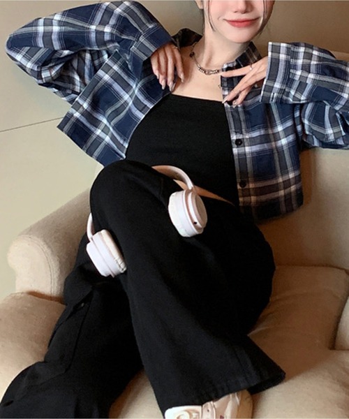 Chick(チック)の「Check Short Shirt / チェックショート丈シャツ(シャツ/ブラウス・レディース・ネイビー系/ブラック系/グリーン・FREE)」の7枚目の写真