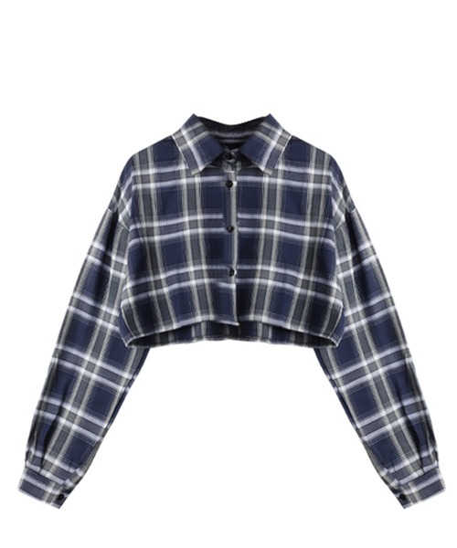 Chick(チック)の「Check Short Shirt / チェックショート丈シャツ(シャツ/ブラウス・レディース・ネイビー系/ブラック系/グリーン・FREE)」の8枚目の写真