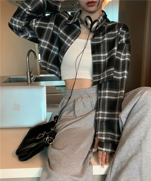 Chick(チック)の「Check Short Shirt / チェックショート丈シャツ(シャツ/ブラウス・レディース・ネイビー系/ブラック系/グリーン・FREE)」の16枚目の写真