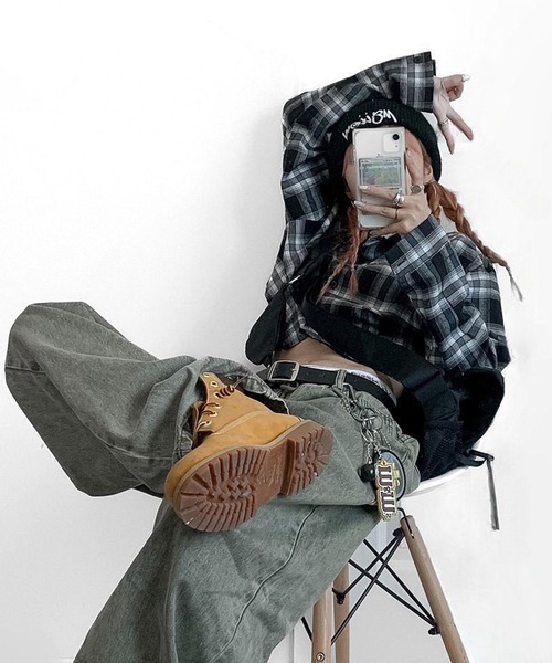 Chick(チック)の「Check Short Shirt / チェックショート丈シャツ(シャツ/ブラウス・レディース・ネイビー系/ブラック系/グリーン・FREE)」の15枚目の写真